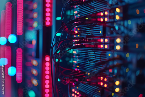 Serverless technology on a hybrid cloud network with modern digital infrastructure equipment photo