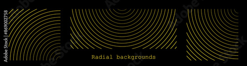 Sound wave irradiation or circular vibrations on the water surface. Set or circular stripe backgrounds. Abstract radial pattern. Square and rectangular monochrome backdrops. Vector illustration.