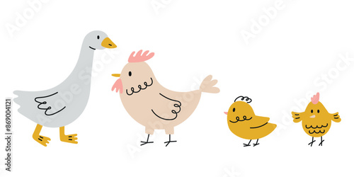 Flat vector set of cute farm animals
