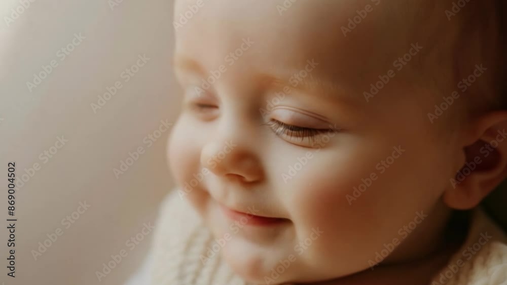 Baby with newborn smile, calm and gentle atmosphere Baby with newborn smile, calm and gentle atmosphere