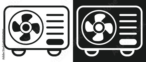 Heat pump icon. Ac outdoor unit icon in line style icon, isolated on white and black background. Heating and cooling appliance. Vector