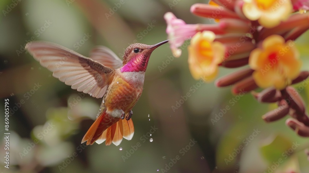 Pink Hummingbird Sucking Nectar Pink Hummingbird Sucking Nectar