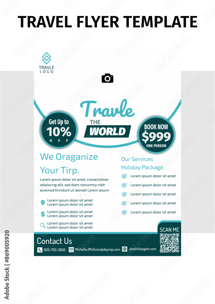 Fototapeta premium Creative & Modern Travel Flyer Template. 
