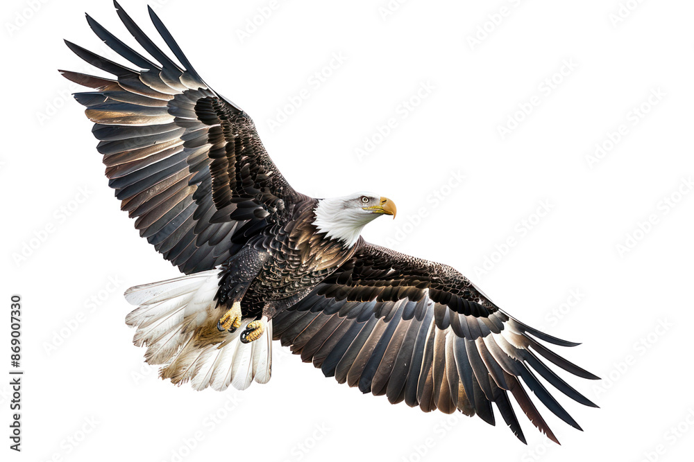 Majestic bald eagle soaring in the sky, showcasing its broad wingspan and powerful presence, symbolizing freedom and strength. Majestic bald eagle soaring in the sky, showcasing its broad wingspan and powerful presence, symbolizing freedom and strength.