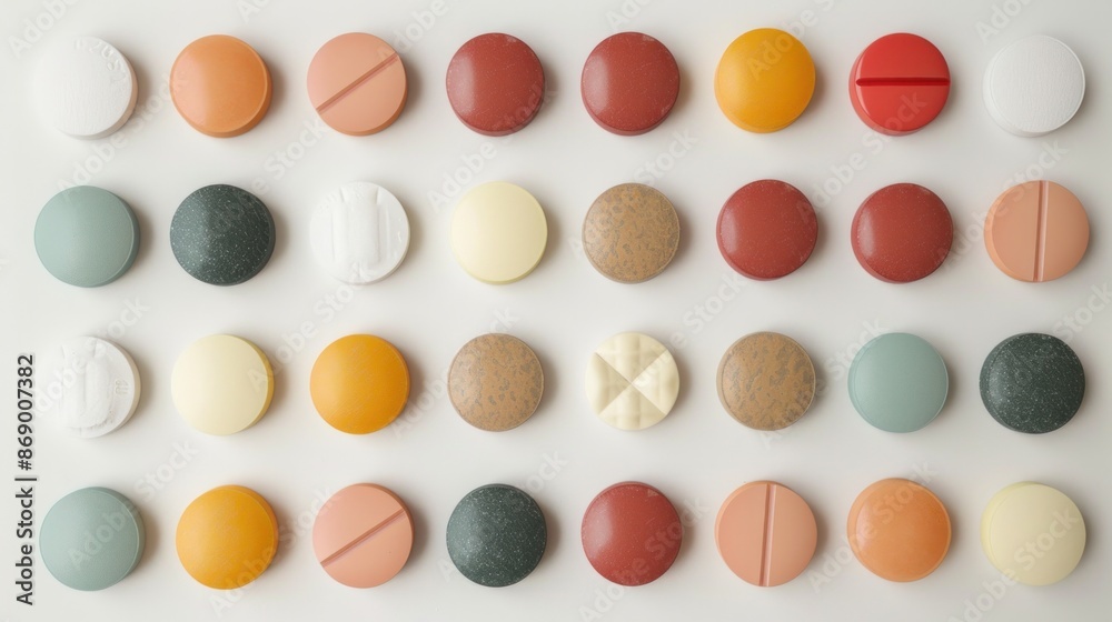 Medicine pills, drugs in different colours arranged on a white background. Human health care medical concept Medicine pills, drugs in different colours arranged on a white background. Human health care medical concept
