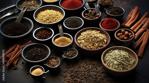a variety of spices including one that says spices