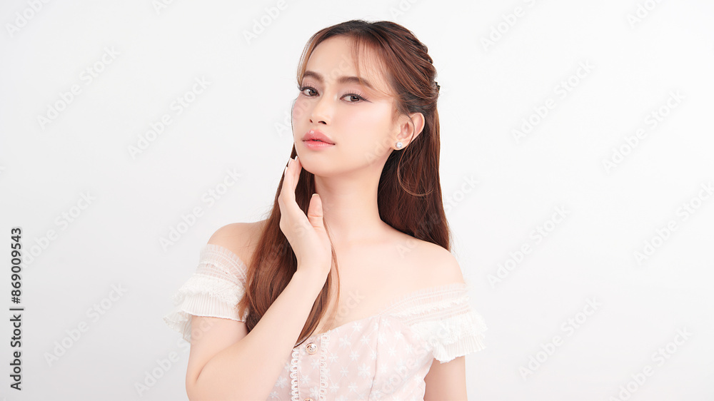 Beautiful young asian woman with clean fresh skin on white background, Face care, Facial treatment, Cosmetology, beauty and spa, Asian women portrait. Beautiful young asian woman with clean fresh skin on white background, Face care, Facial treatment, Cosmetology, beauty and spa, Asian women portrait.