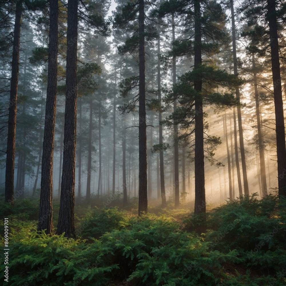 Mist curled gently around the towering pines, creating an ethereal atmosphere in the early morning light.
Mist curled gently around the towering pines, creating an ethereal atmosphere in the early morning light.