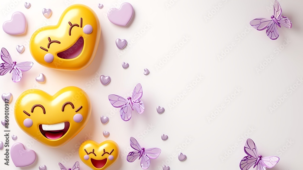 Glowing emoji balls with a range of expressions including happy, sad, and angry, on a yellow and white background with empty space for copy. with heart shape texture
Glowing emoji balls with a range of expressions including happy, sad, and angry, on a yellow and white background with empty space for copy. with heart shape texture