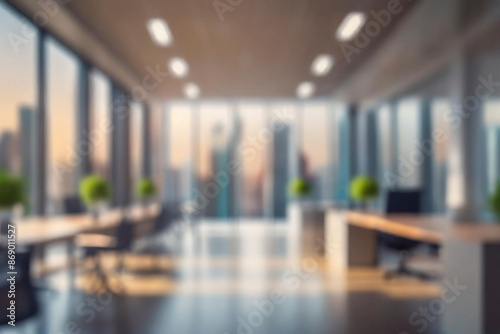 Blurred empty open space office. Abstract light bokeh at office interior background