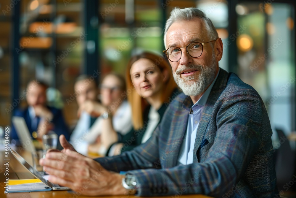 Fototapeta premium Productive Team Meeting: Senior Businessman Leading Collaboration and Decision-making