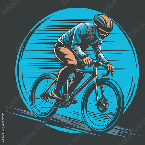 A Speedy Bicycle 16K T-Shirt Vector Design With A Biker.
