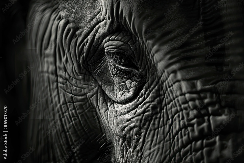 Wrinkled Elephant Face Conveying Profound Sense of Experience and Serenity in Tranquil Natural Setting Wrinkled Elephant Face Conveying Profound Sense of Experience and Serenity in Tranquil Natural Setting