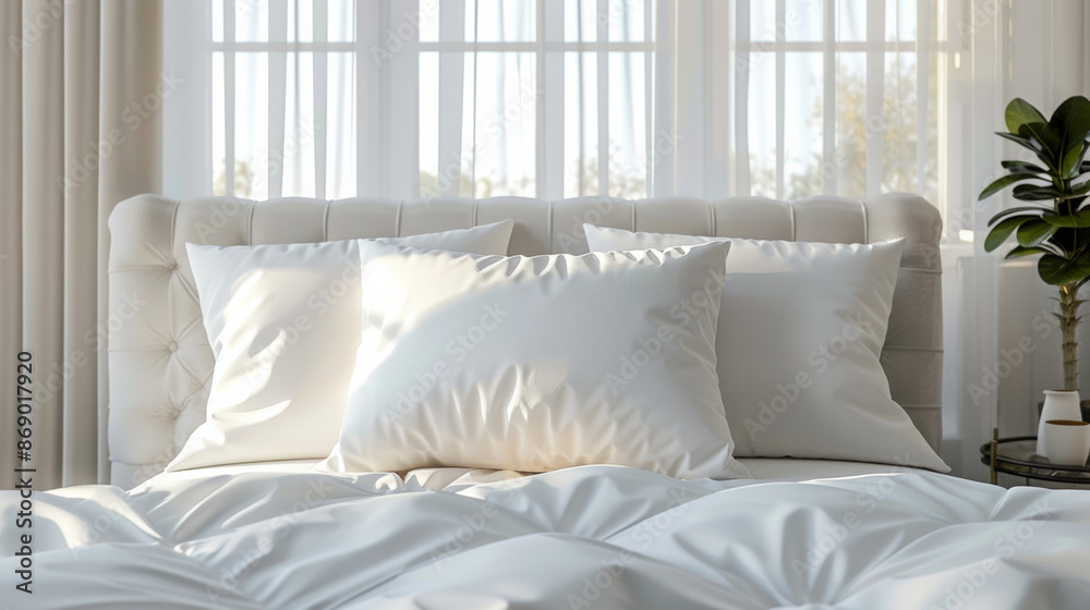 Fototapeta premium several white pillows on a white bed