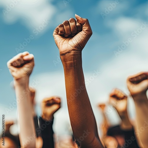 Raised Fist in Air Symbolizing Unity and Protest Demonstration