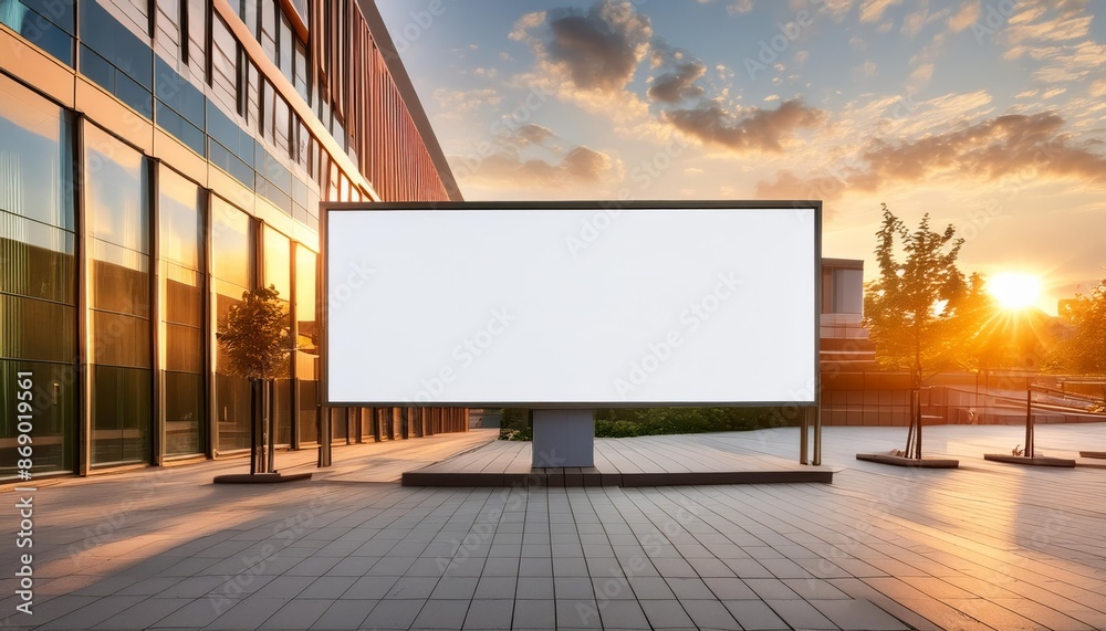 Modern building with a blank billboard at dusk, perfect for promotional use Modern building with a blank billboard at dusk, perfect for promotional use
