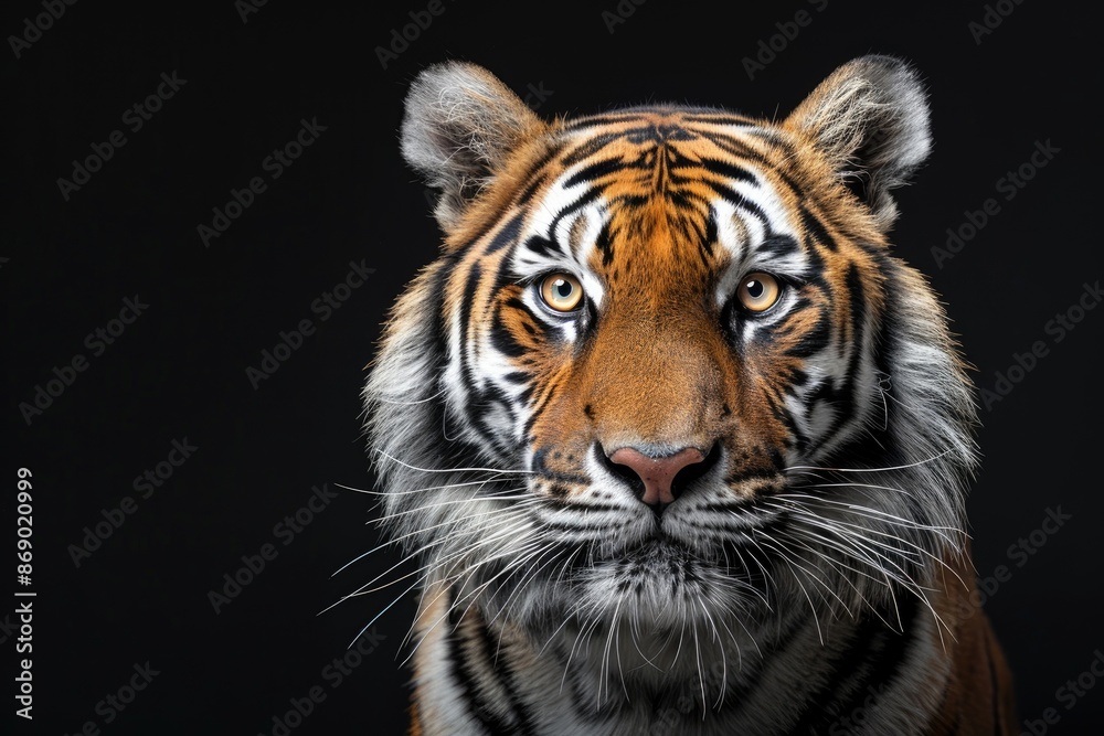 A majestic tiger against a black background A majestic tiger against a black background