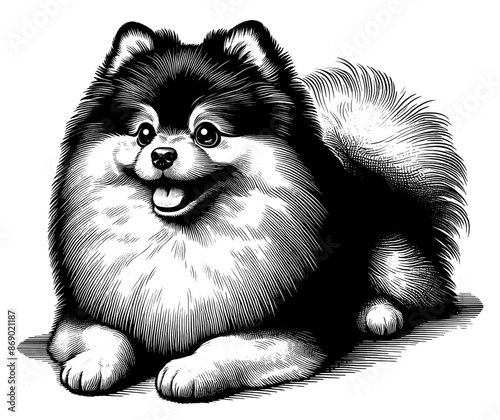 Hand drawn Cute Pomeranian dog in full-body, vector sketch isolated on white background.	