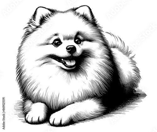 Hand drawn Cute Pomeranian dog in full-body, vector sketch isolated on white background.	