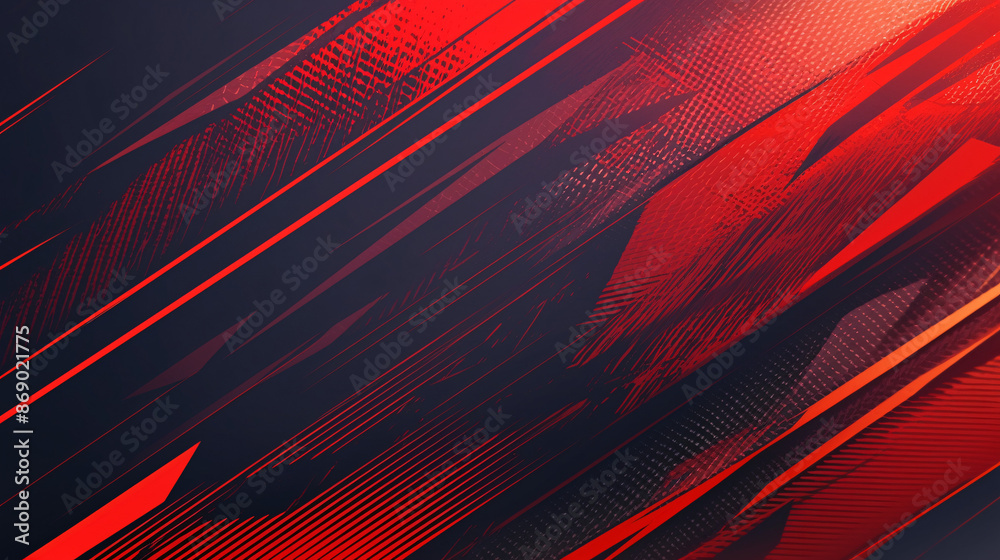 Fototapeta premium Abstract design with overlapping lines and textures in red, black, and white, creating movement and depth