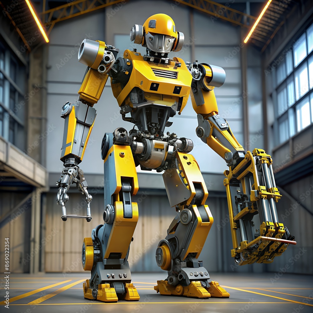 Industrial Worker Bot with a utilitarian design and visible mechanical joints in industrial Industrial Worker Bot with a utilitarian design and visible mechanical joints in industrial