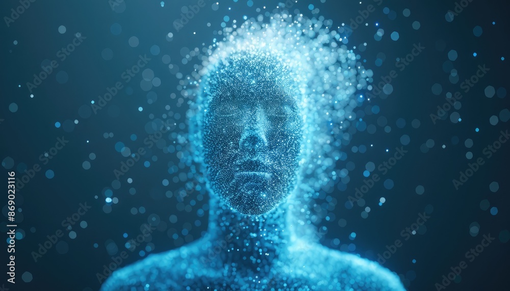Futuristic Human-Tech Interface, Abstract digital particles human on technology background Futuristic Human-Tech Interface, Abstract digital particles human on technology background