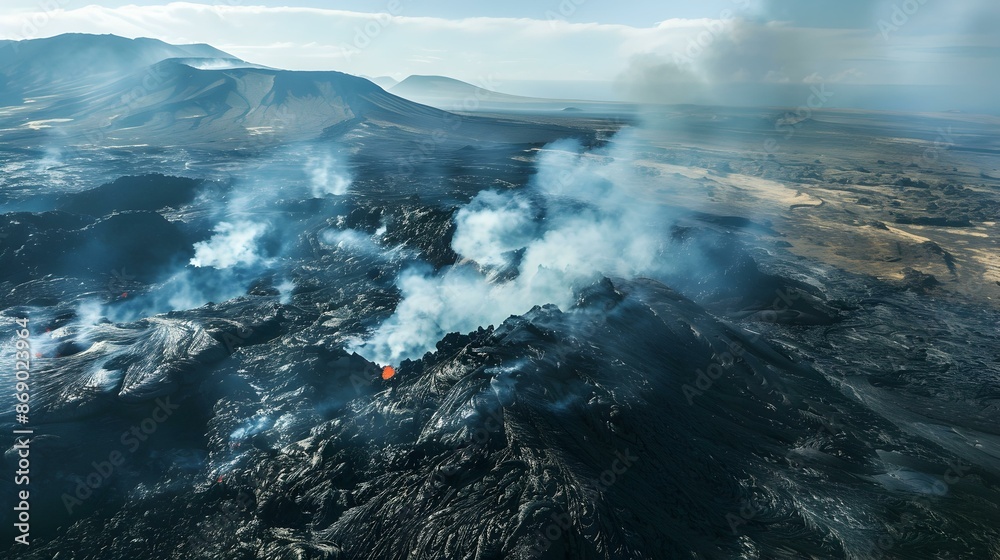 Fototapeta premium Volcanic landscape with black lava fields image