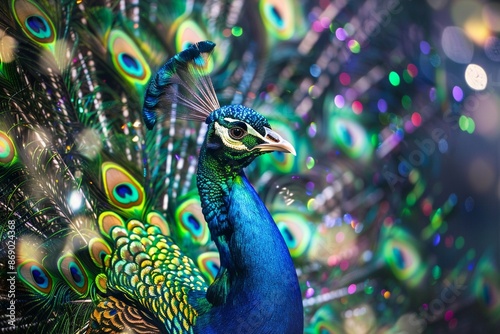 Snap a picture of a stylish peacock in a sequined gown performing a musical number on stage
