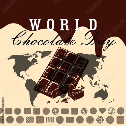 World Chocolate Day Vector Background and Poster. Perfect for social media posts, blog headers, and promotional material. vector illustration.