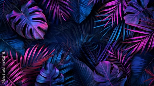 vibrant tropical leaves in neon colors