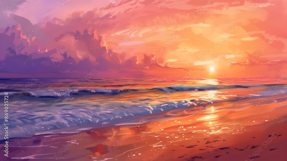 Fototapeta premium Sunset on the beach as the sun image