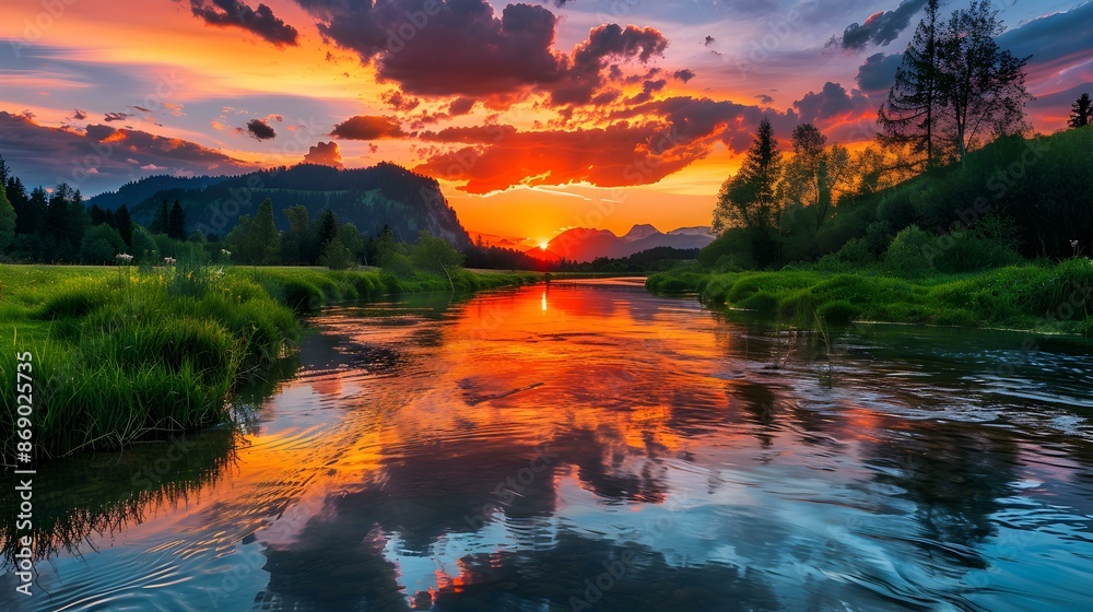 Sunset on the river with the reflection img Sunset on the river with the reflection img