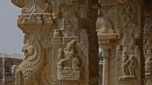 pillars of ancient Raghunatha Swamy Temple in gandikota, kadapa, andhra pradesh, india.  4k daytime. photo