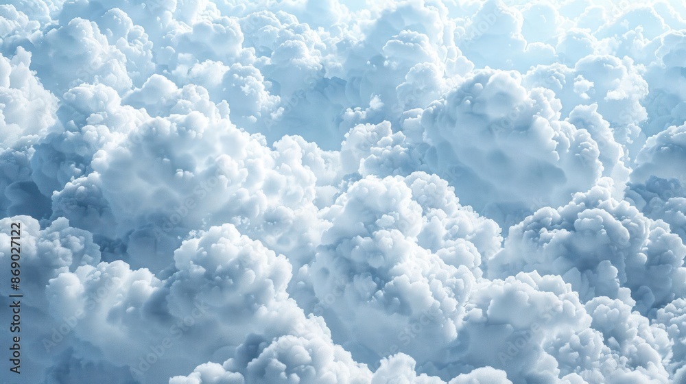 The sky is filled with fluffy white clouds, creating a serene The sky is filled with fluffy white clouds, creating a serene