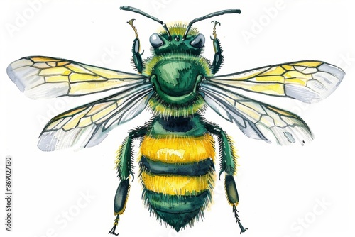 Detailed illustration of a vibrant green bee with delicate wings photo