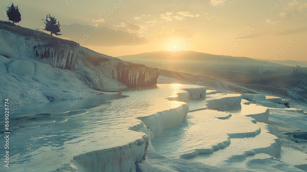 Naklejka premium The landscape of pamukkale hot springs img