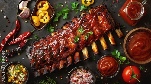 Wallpaper Mural BBQ Ribs with Sauce, Peppers and Chili Torontodigital.ca