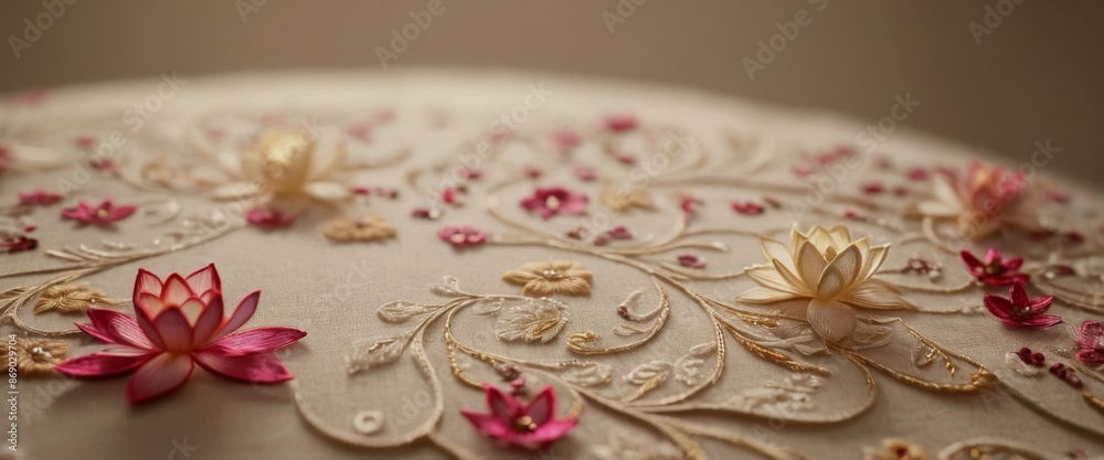 Naklejka premium lotus flower Chinese embroidery Abstract swirls and dots of colo