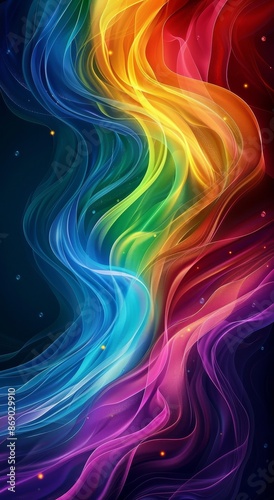 Abstract Rainbow Swirling Pattern With Yellow, Red, Purple, Green, and Blue C...