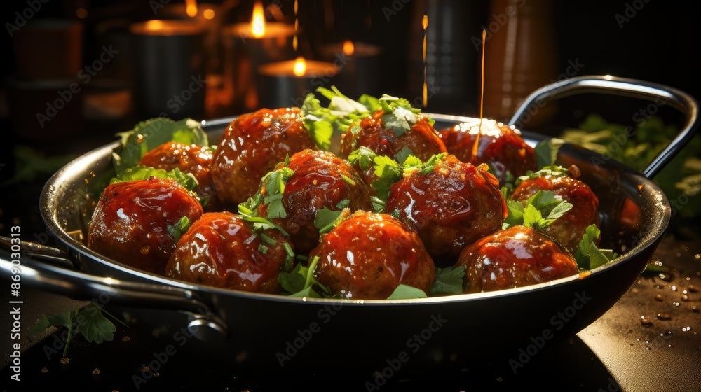 meatballs with melted tomato sauce on a bowl with a black and blur background meatballs with melted tomato sauce on a bowl with a black and blur background