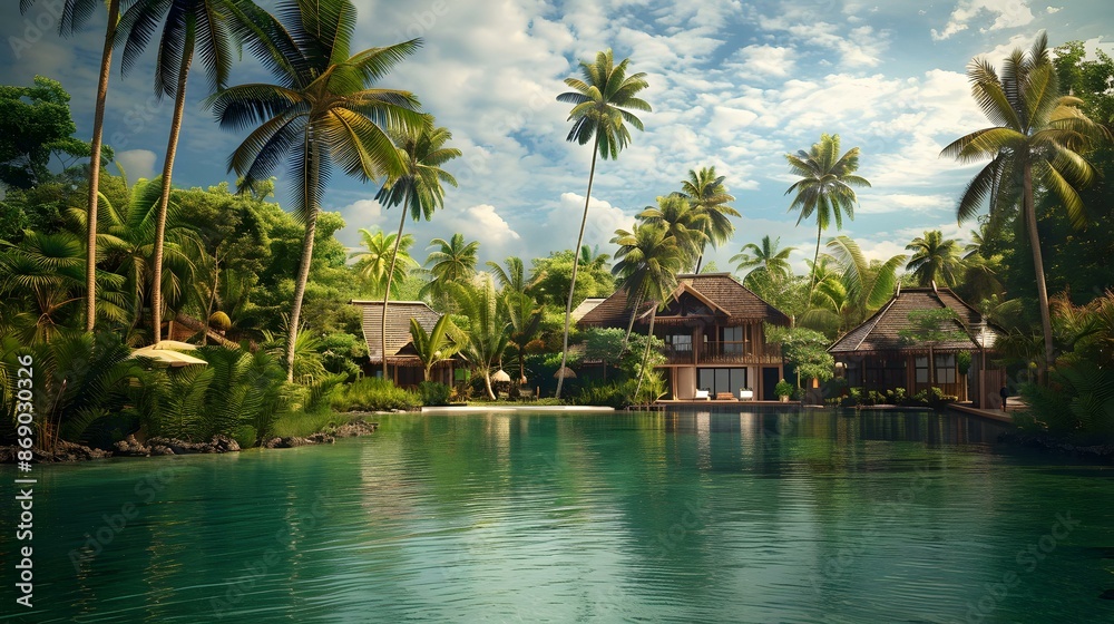 A landscape featuring a luxury tropical island image A landscape featuring a luxury tropical island image