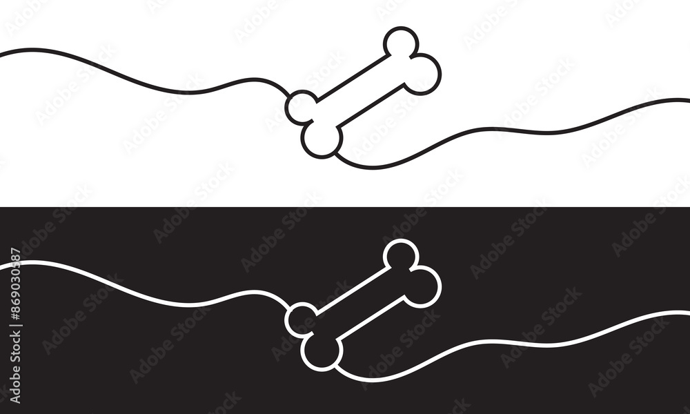 Obraz premium Continuous line drawing of human bone. Line art of dog bone. One line drawing white and black background. Vector illustration. EPS 10 