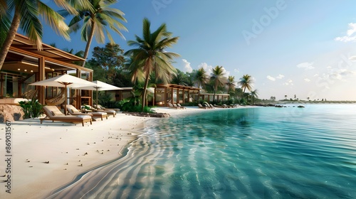 Landscape with a private beach and luxurious