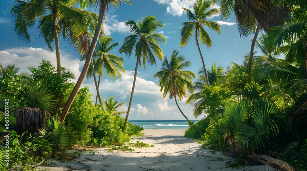 Fototapeta premium A private tropical island landscape where tall image