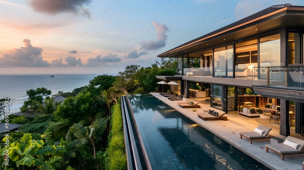 Fototapeta premium Landscape with an exclusive cliff top villa picture