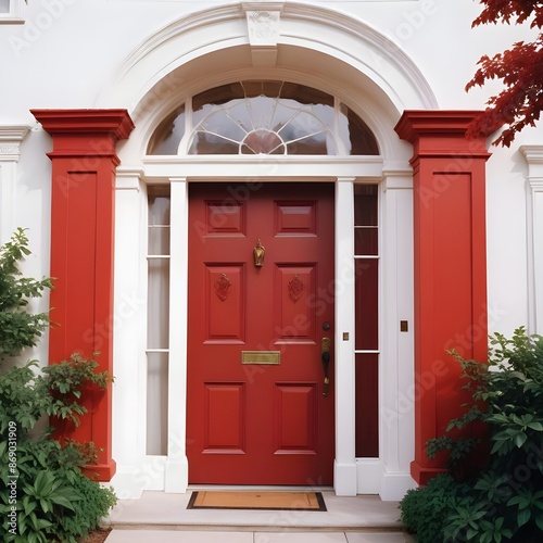 Close up red front door