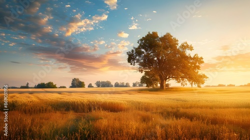 Landscape with wide fields and branchy trees img