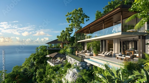 Landscape with an exclusive cliff top villa img