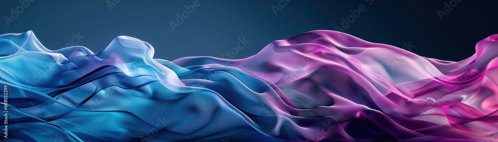 Fototapeta premium Abstract smoky waves in vibrant blue and purple hues, creating a dynamic and energetic visual effect on a dark background.