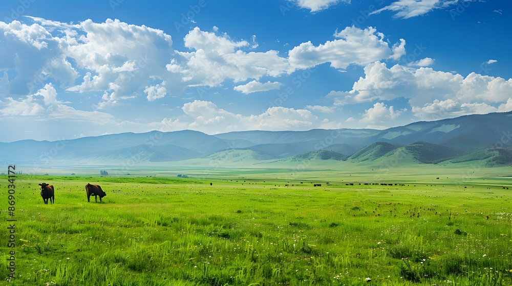 Pasture with grazing cows and views picture Pasture with grazing cows and views picture
